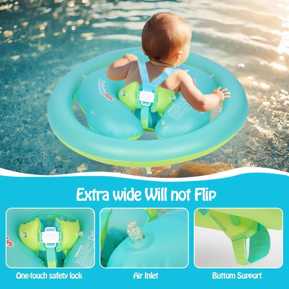 | Sun Canopy Baby Swimming Float, Widend Dual Air Chambers Anti-Roll and Anti-Flip Design, Toddler Pool Float with Adjustable Seat is for Baby 6-36 Months
