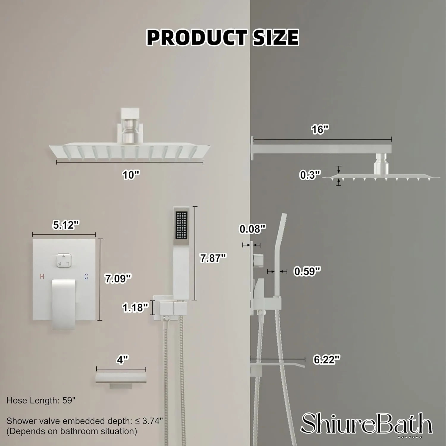 10 Inch Shower Faucet Set with Tub Spout Wall Mounted Shower System for Bathroom with High Pressure 10 Inch Rain Shower head and Handheld Shower Head Set, Brushed Nickel