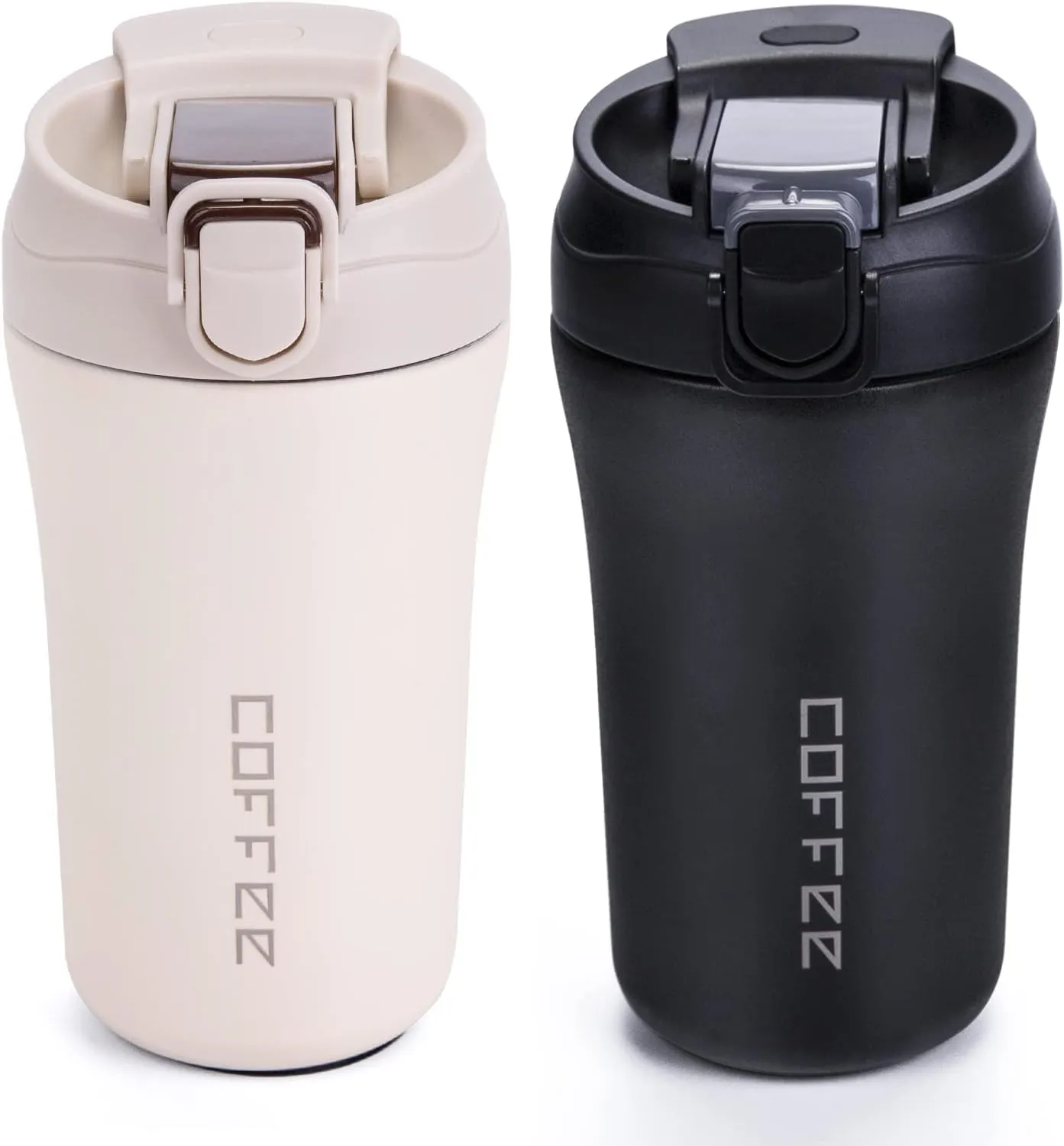 14 oz Travel Coffee Mug, 2 Pack Vacuum Insulated Coffee Travel Mug Spill Proof with Lid and Straw, Stainless Steel Reusable Coffee Tumbler for Hot and Cold Drinks, Gift for Men and Women(Black White)