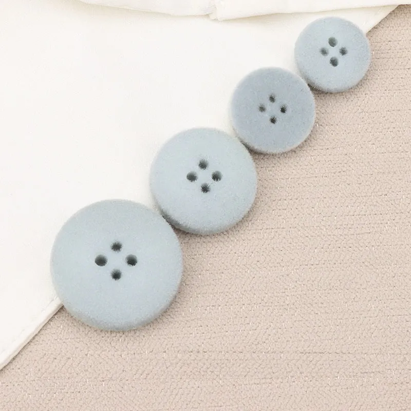 15-25mm White Black Blue Flat Four-Eye Flocked Velvet Buttons 20 Pack