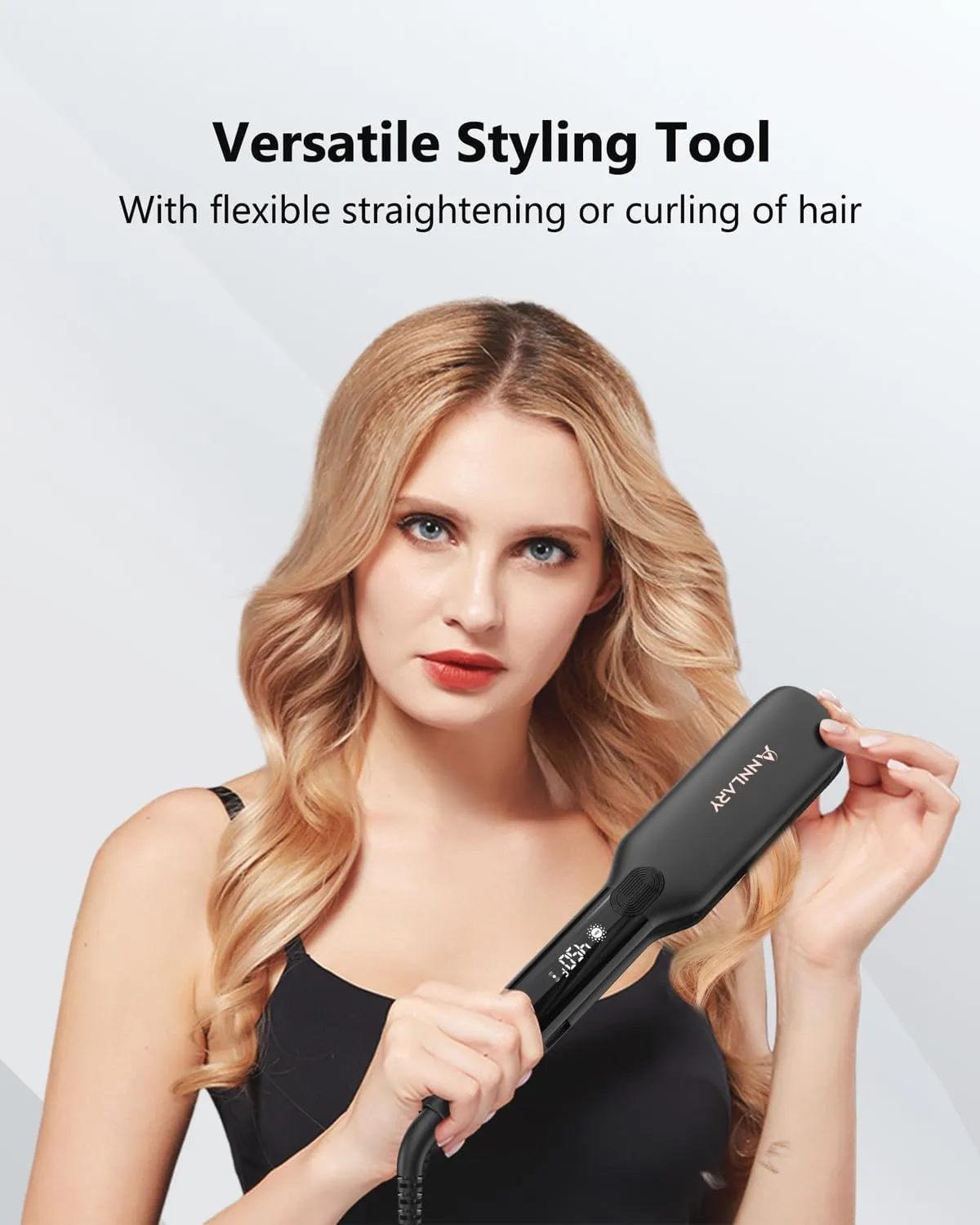 1.75 Inch Hair Straightener, Professional Titanium Plate with Ceramic Coating Ionic Dual Voltage Flat Iron with Anti-Iron Silicone for Less Frizz, Shinier & Smoother Hair