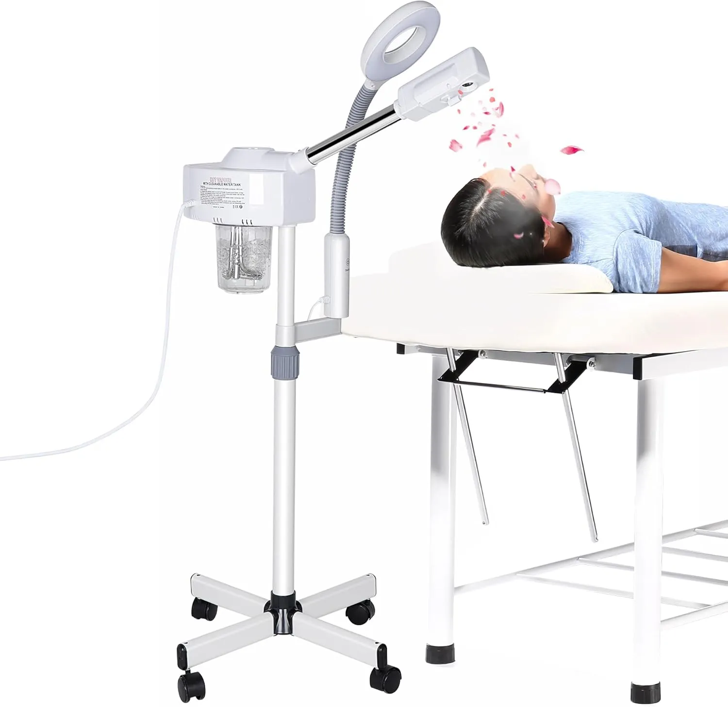 2 in 1 Facial Steamer 5X Magnifying Lamp - Hot Ozone Spa Machine, Mist Face Salon Beauty Skin Care Equipment