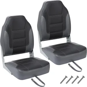 2 Pack Boat Seats, High Back Folding Boat Seats - Fishing Boat Chairs With Thick Sponge Padding, Stainless Steel Screws & Fold-Down Design for Speedboat, Canoe, Sightseeing Boats