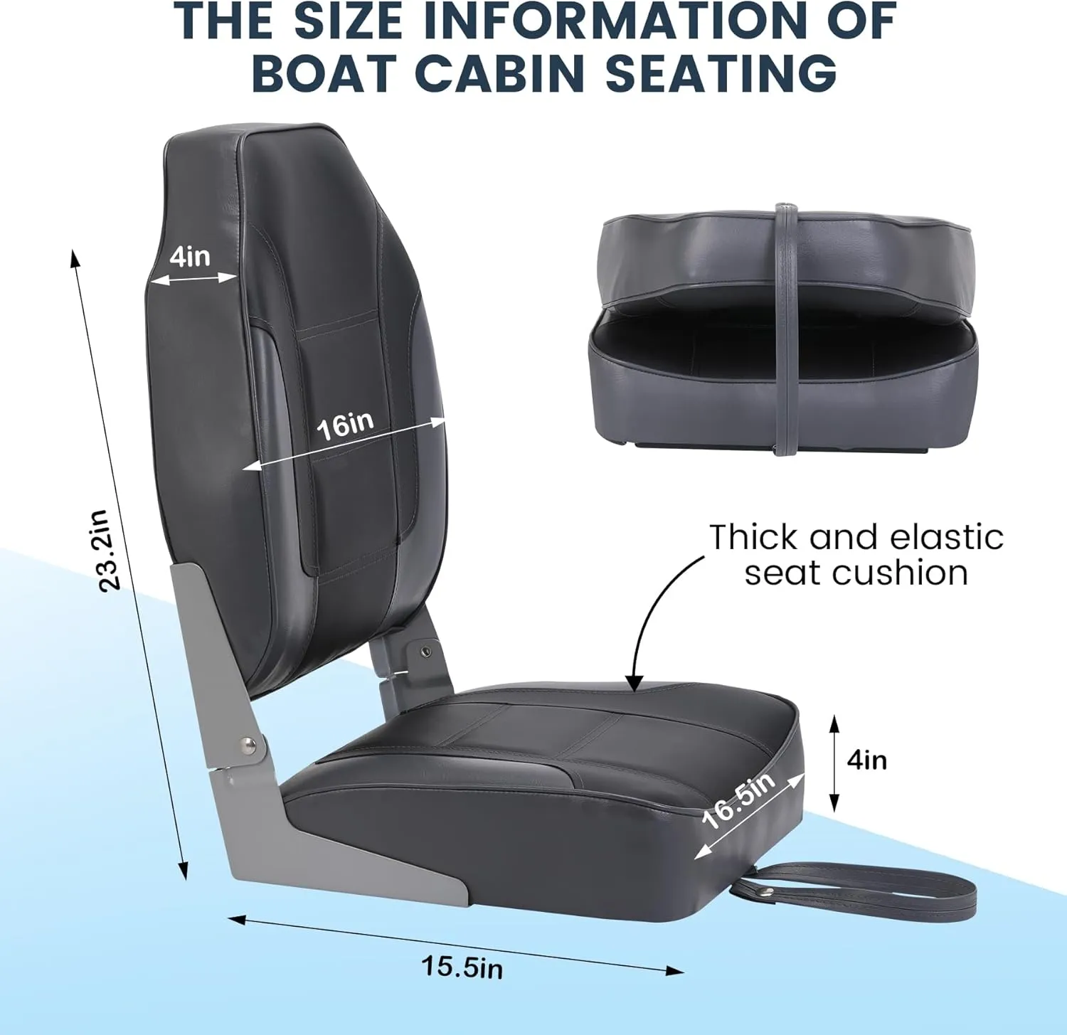 2 Pack Boat Seats, High Back Folding Boat Seats - Fishing Boat Chairs With Thick Sponge Padding, Stainless Steel Screws & Fold-Down Design for Speedboat, Canoe, Sightseeing Boats