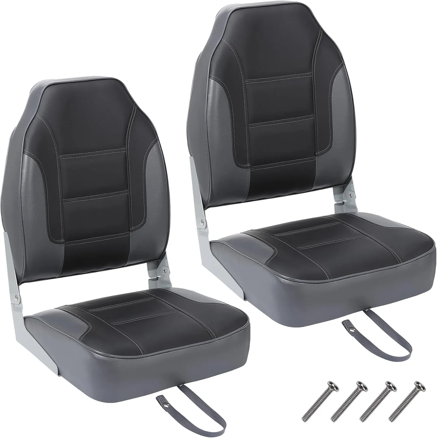 2 Pack Boat Seats, High Back Folding Boat Seats - Fishing Boat Chairs With Thick Sponge Padding, Stainless Steel Screws & Fold-Down Design for Speedboat, Canoe, Sightseeing Boats
