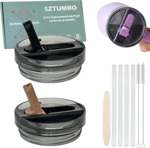 2 Pcs Detachable Flip Straw Lid for Stanley 40oz Quencher ProTour,100% Leak-proof Lid for Stanely 40oz Cup Accessories,Spill Proof and Splash Resistant Tumbler Cover(Black-Camel)