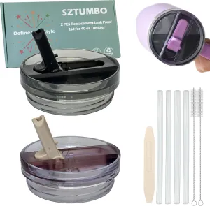 2 Pcs Detachable Flip Straw Lid for Stanley 40oz Quencher ProTour,100% Leak-proof Lid for Stanely 40oz Cup Accessories,Spill Proof and Splash Resistant Tumbler Cover(Black-Rose)