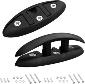 2PCS Folding Flip Up Boat Cleats with Mouting Accessories, 5 Inch Nylon Marine Dock Cleats Rope Cleat Fasten Rope Kit for Marine Boat Black