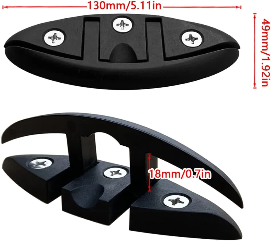 2PCS Folding Flip Up Boat Cleats with Mouting Accessories, 5 Inch Nylon Marine Dock Cleats Rope Cleat Fasten Rope Kit for Marine Boat Black