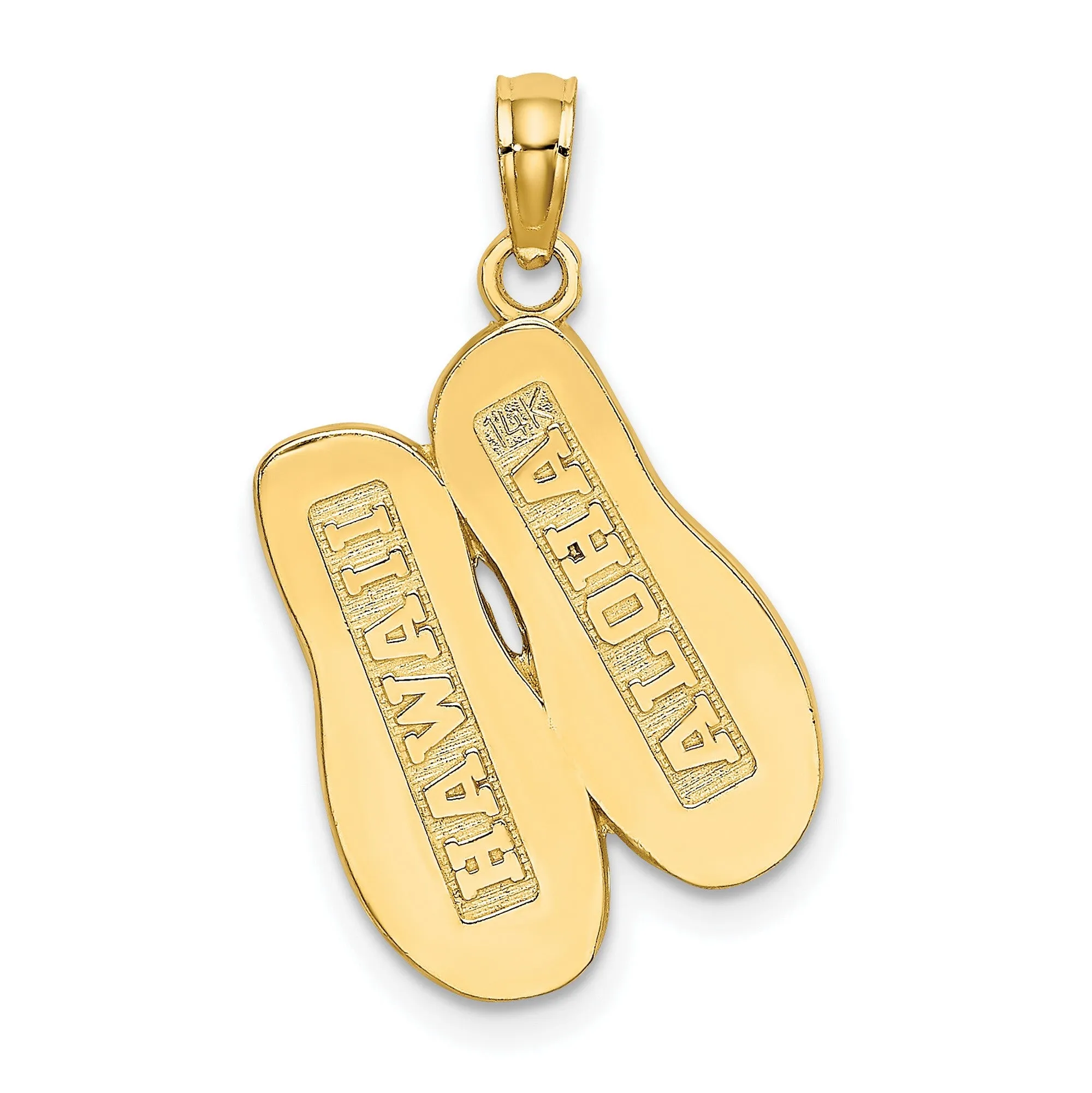 3-D HAWAII ALOHA Double Flip-Flop Charm Pendant in Real 14k Yellow Gold