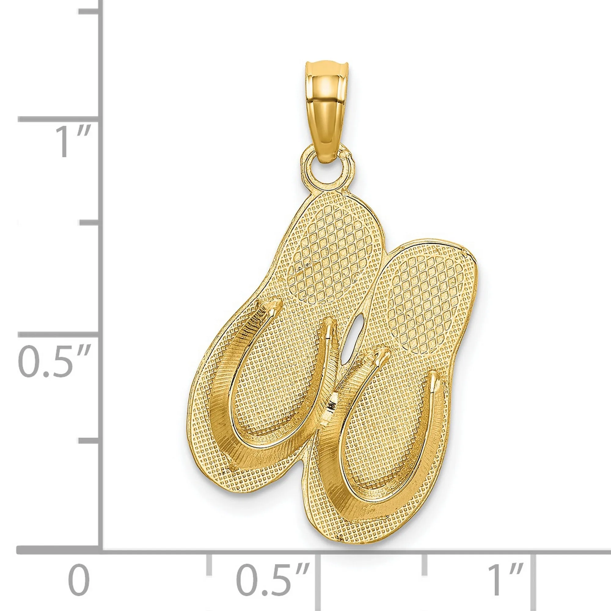 3-D HAWAII ALOHA Double Flip-Flop Charm Pendant in Real 14k Yellow Gold