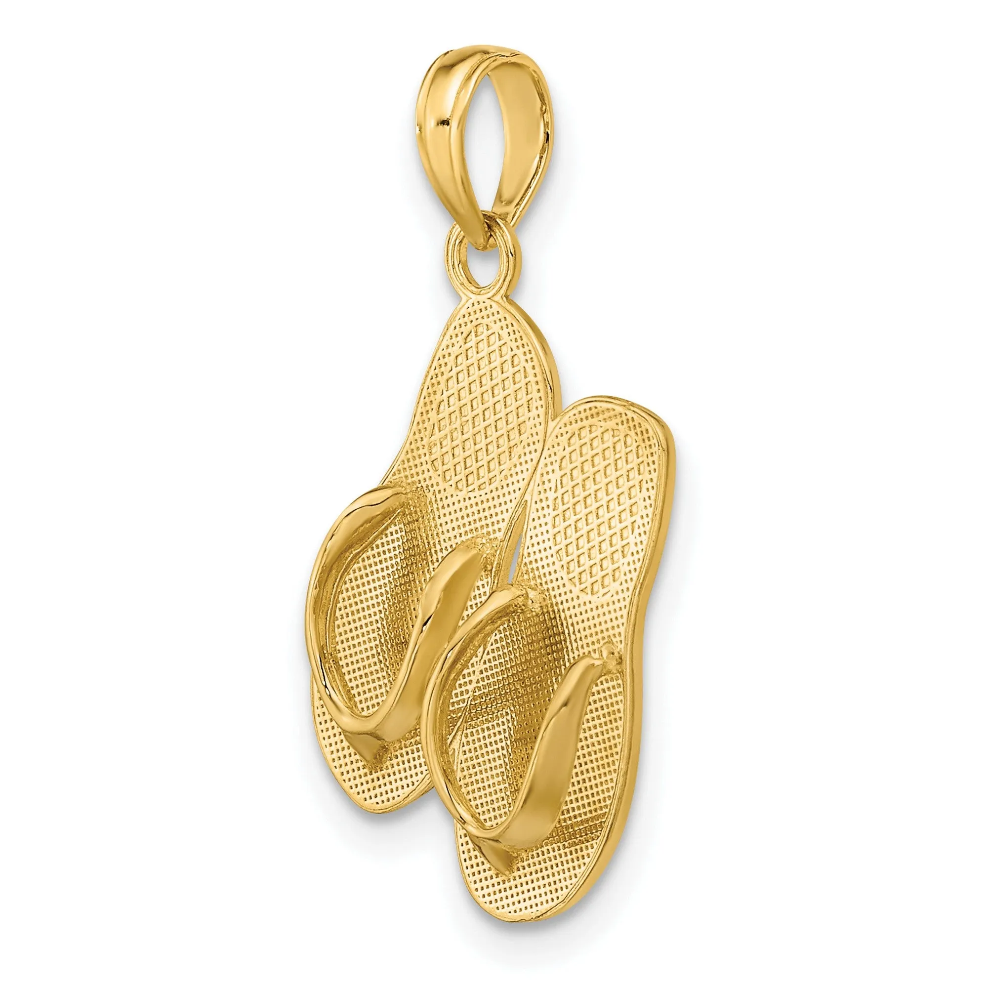 3-D HAWAII ALOHA Double Flip-Flop Charm Pendant in Real 14k Yellow Gold