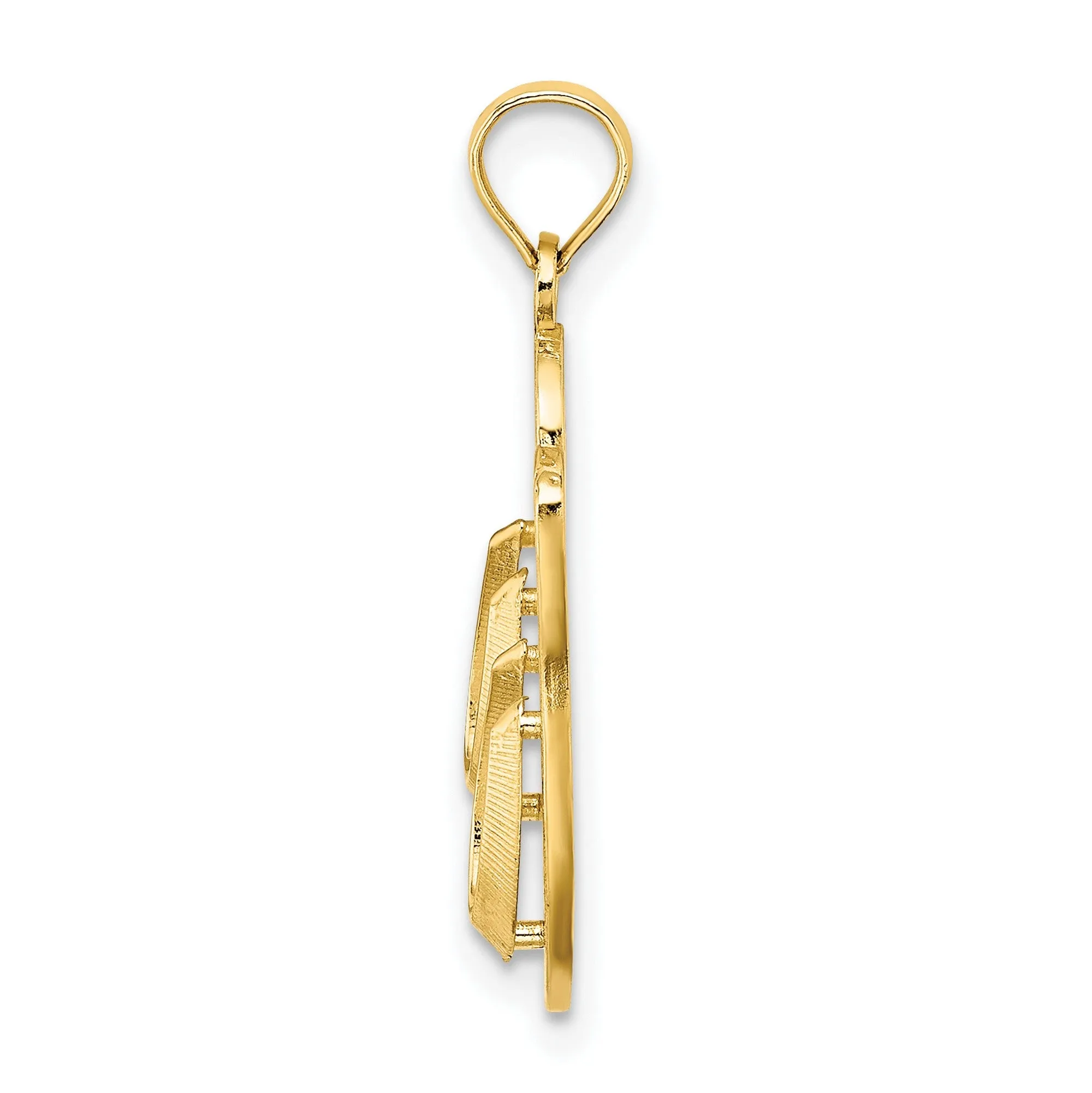 3-D HAWAII ALOHA Double Flip-Flop Charm Pendant in Real 14k Yellow Gold