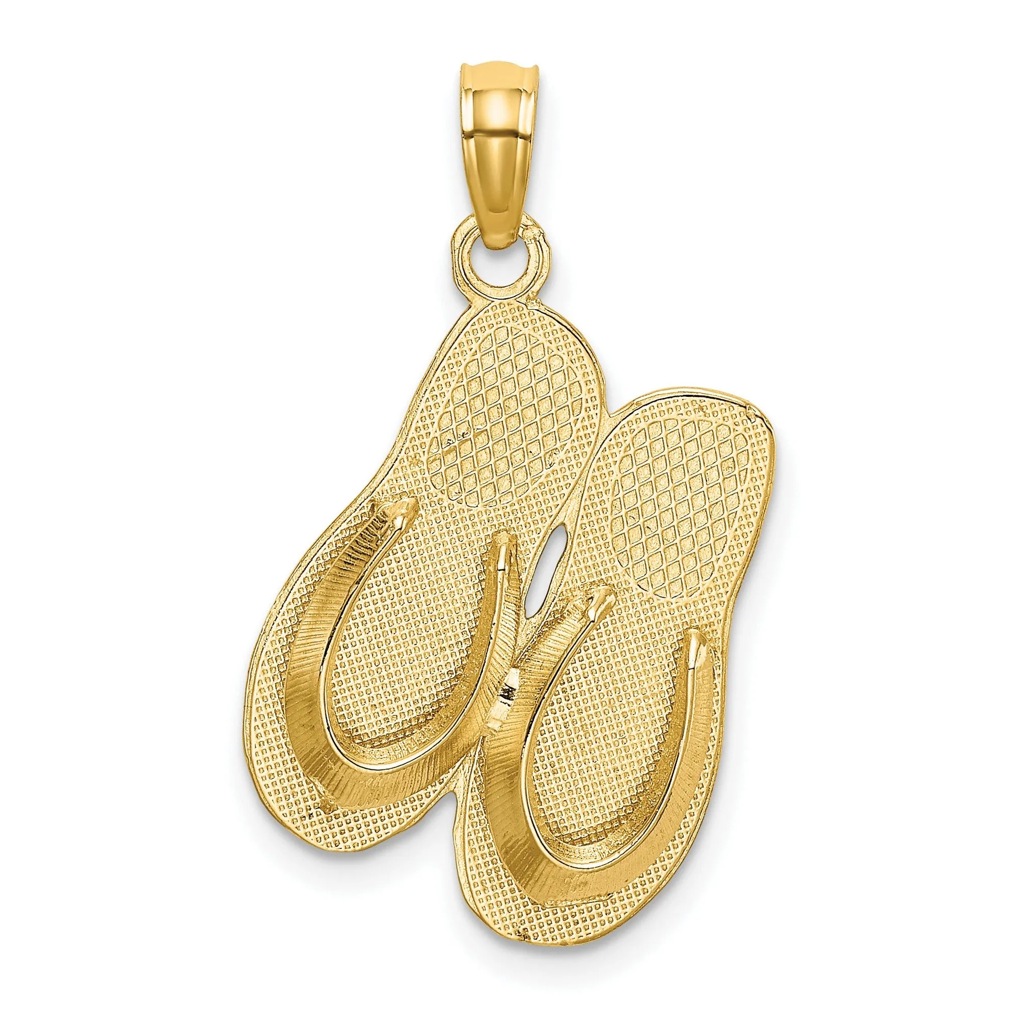 3-D HAWAII ALOHA Double Flip-Flop Charm Pendant in Real 14k Yellow Gold