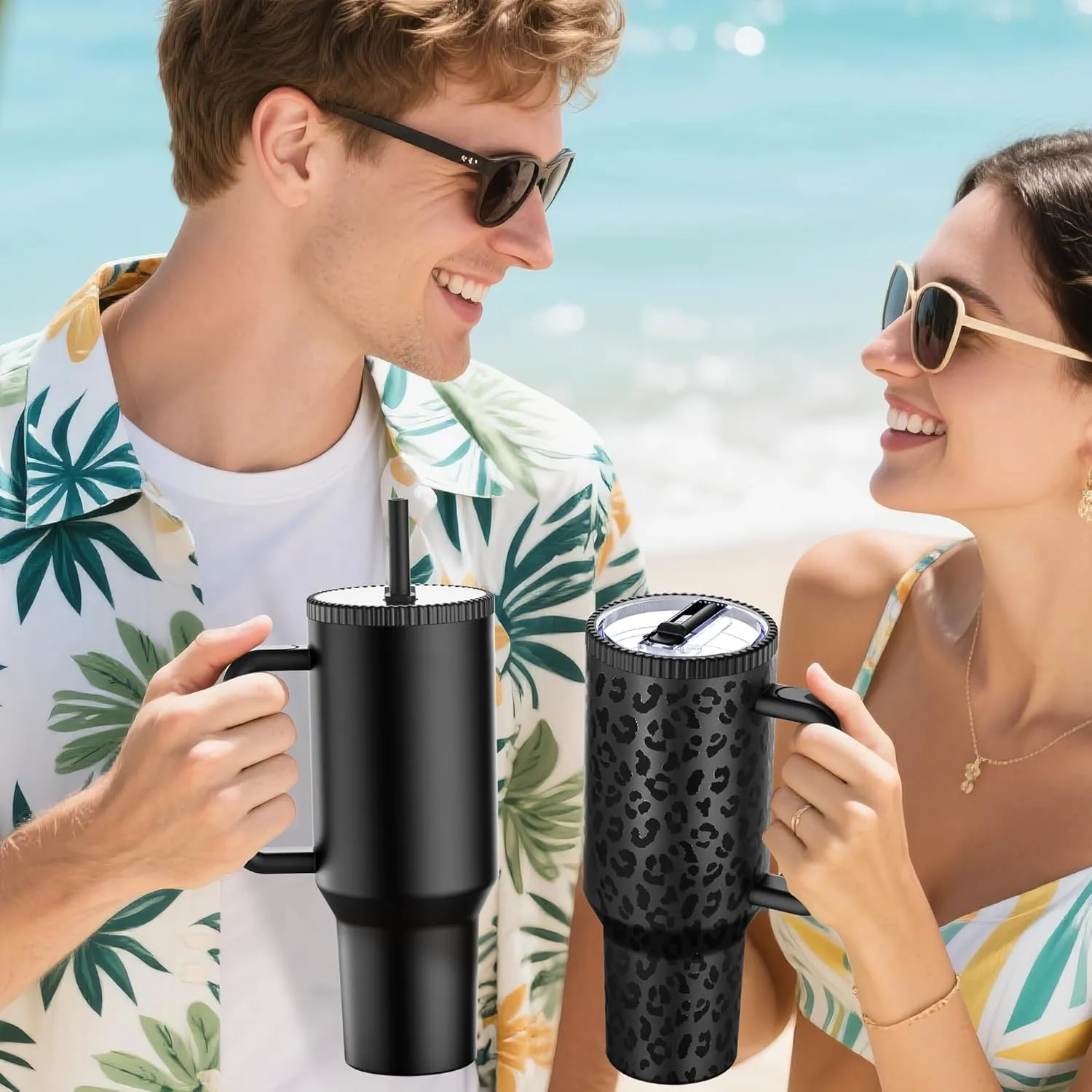 40 oz Tumbler with Handle and Flip Straw Lid - Upgraded Greatyos Traveler 40oz Tumblers with Lids Straws Vacuum Insulated Leak Proof Stainless Steel Cup Mug Gifts for Men Women Him Her (Black Leopard)