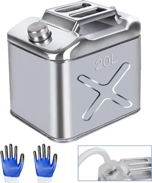 5 Gallon Metal Water Can 304 Stainless Steel Can with Flexible Nozzle System Pressure Relief Valve Safety Configuration Portable for ATV UTV SUV MPV Trailer and Off Road Camping （20 Litre）