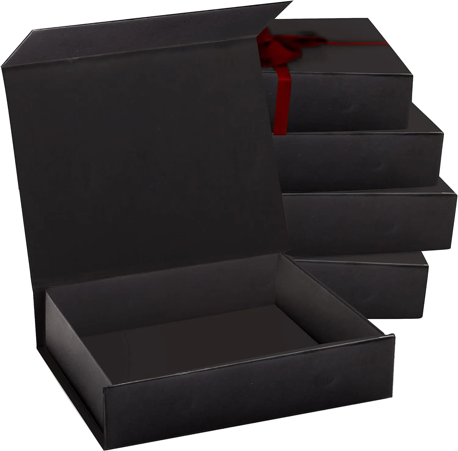 5 Pack Black Hard Gift Box with Magnetic Closure Lid 7" x 5" x 1.6" Rectangle Boxes For Gifts With Black Glossy Finish (Black, 5 Boxes)