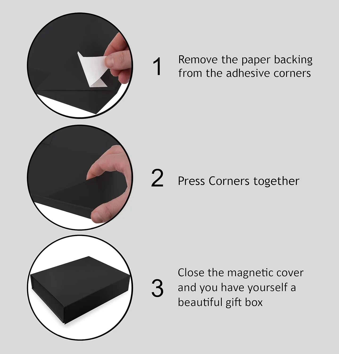 5 Pack Black Hard Gift Box with Magnetic Closure Lid 7" x 5" x 1.6" Rectangle Boxes For Gifts With Black Glossy Finish (Black, 5 Boxes)