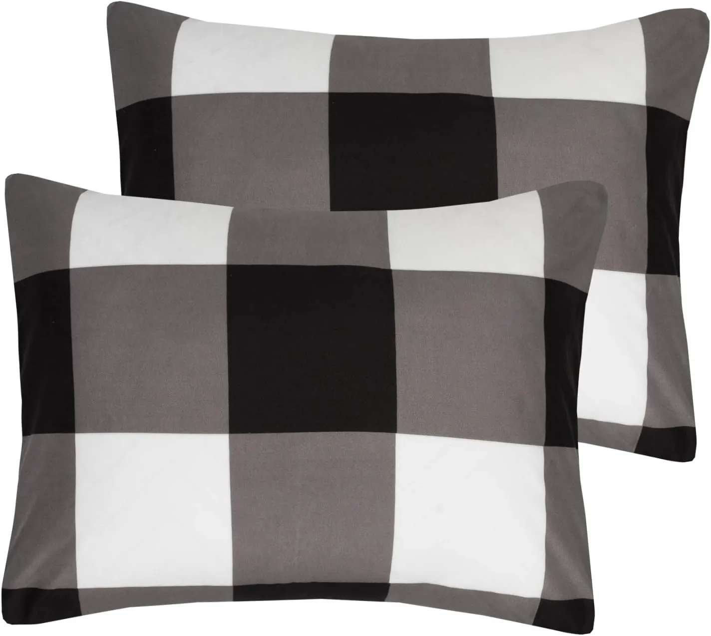 7 Piece Comforter Set Bag Solid Color All Season Soft Down Alternative Blanket & Luxurious Microfiber Bed Sheets, Queen, Buffalo Plaid Black/White