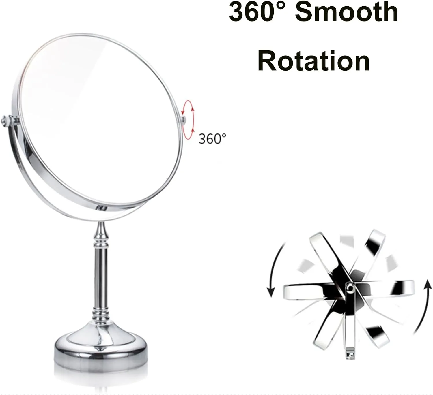 8 Inch Tabletop Standing Makeup Mirror, 2 Sided Rotated Magnifying Vanity Mirror, Countertop Round Brass Chrome HD Shaving Mirror,B,3X