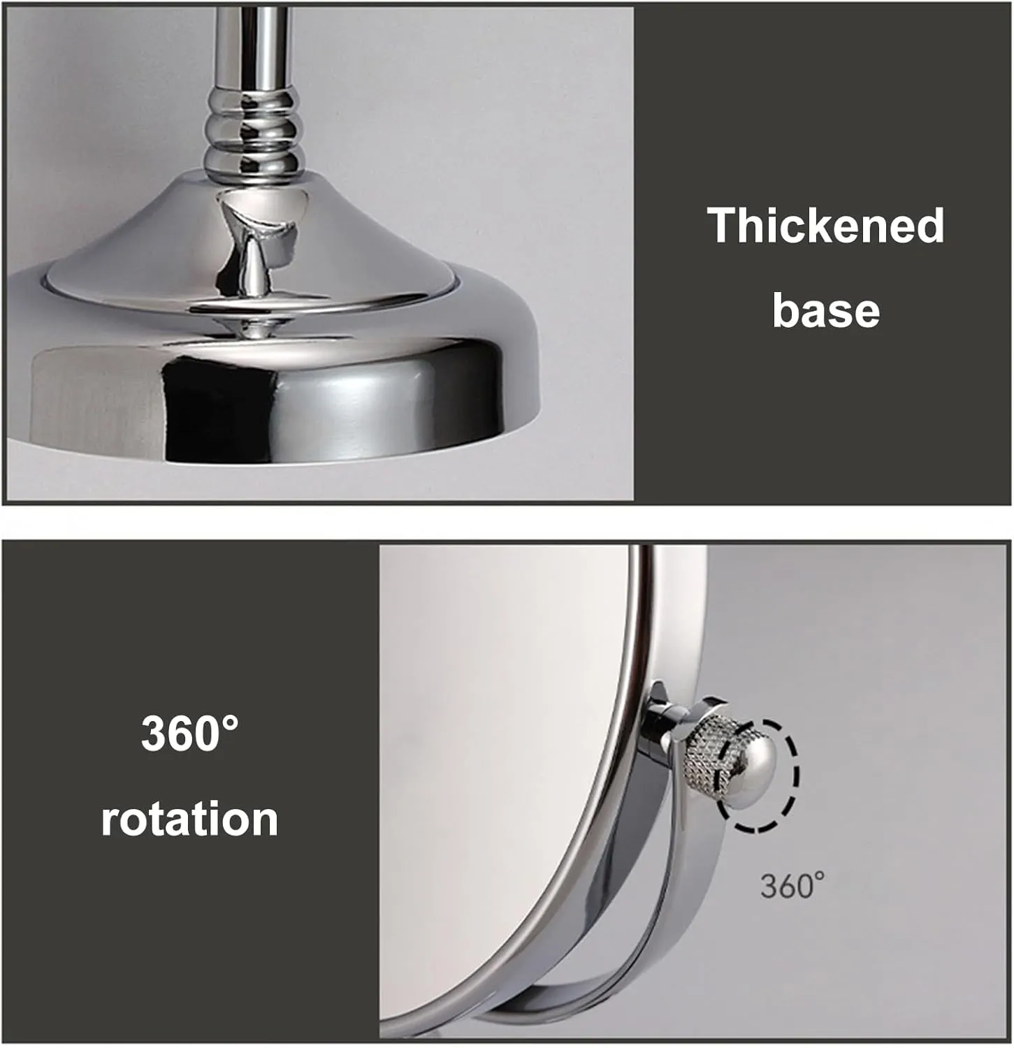 8 Inch Tabletop Standing Makeup Mirror, 2 Sided Rotated Magnifying Vanity Mirror, Countertop Round Brass Chrome HD Shaving Mirror,B,3X