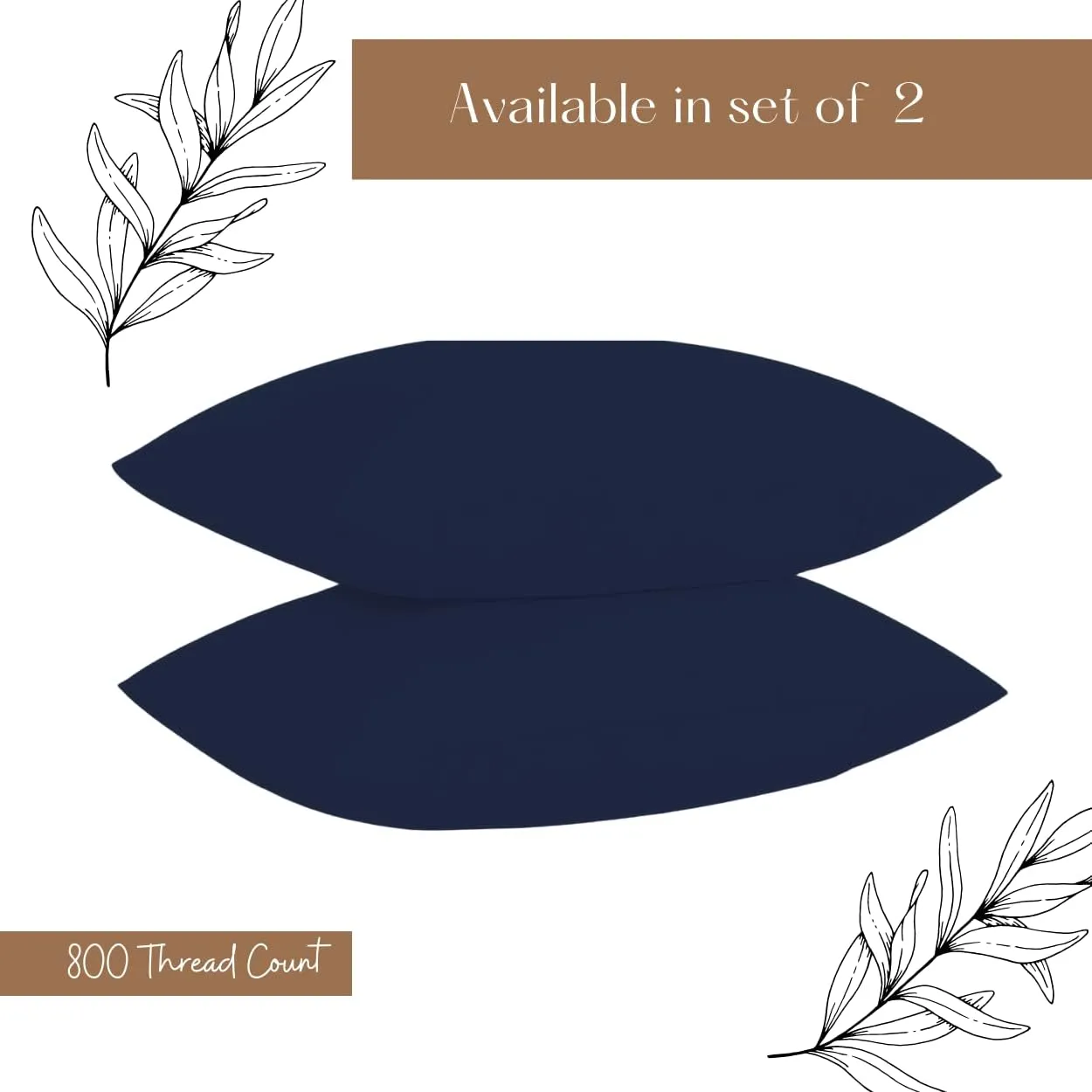 800 Thread Count Pillowcase Set of 2 100% Cotton Pillowcover 4 Inch Top Hem Long Staple Cotton Pillow Cover,Sateen Finish,Soft,Breathable Navy Blue Solid Standard Size (20 X 30)