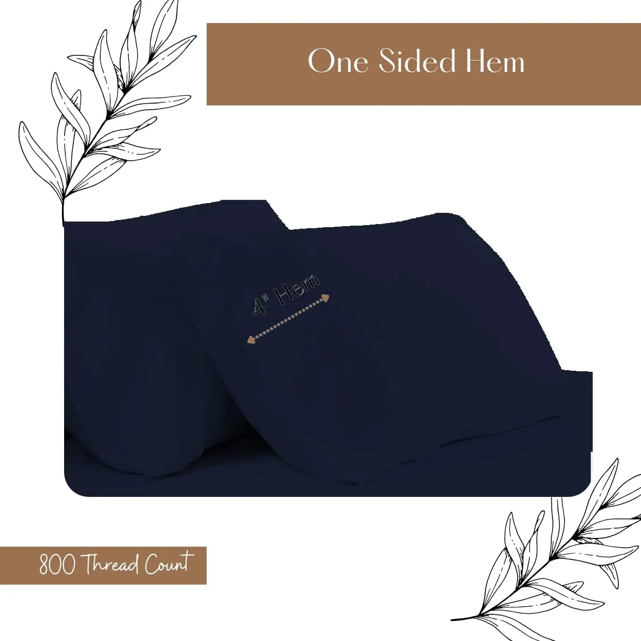 800 Thread Count Pillowcase Set of 2 100% Cotton Pillowcover 4 Inch Top Hem Long Staple Cotton Pillow Cover,Sateen Finish,Soft,Breathable Navy Blue Solid Standard Size (20 X 30)