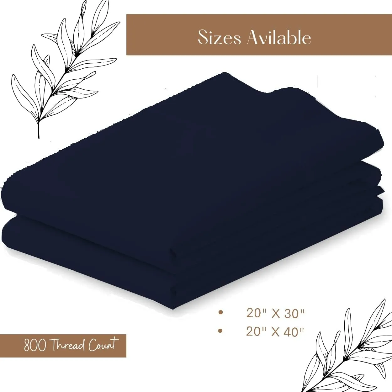 800 Thread Count Pillowcase Set of 2 100% Cotton Pillowcover 4 Inch Top Hem Long Staple Cotton Pillow Cover,Sateen Finish,Soft,Breathable Navy Blue Solid Standard Size (20 X 30)