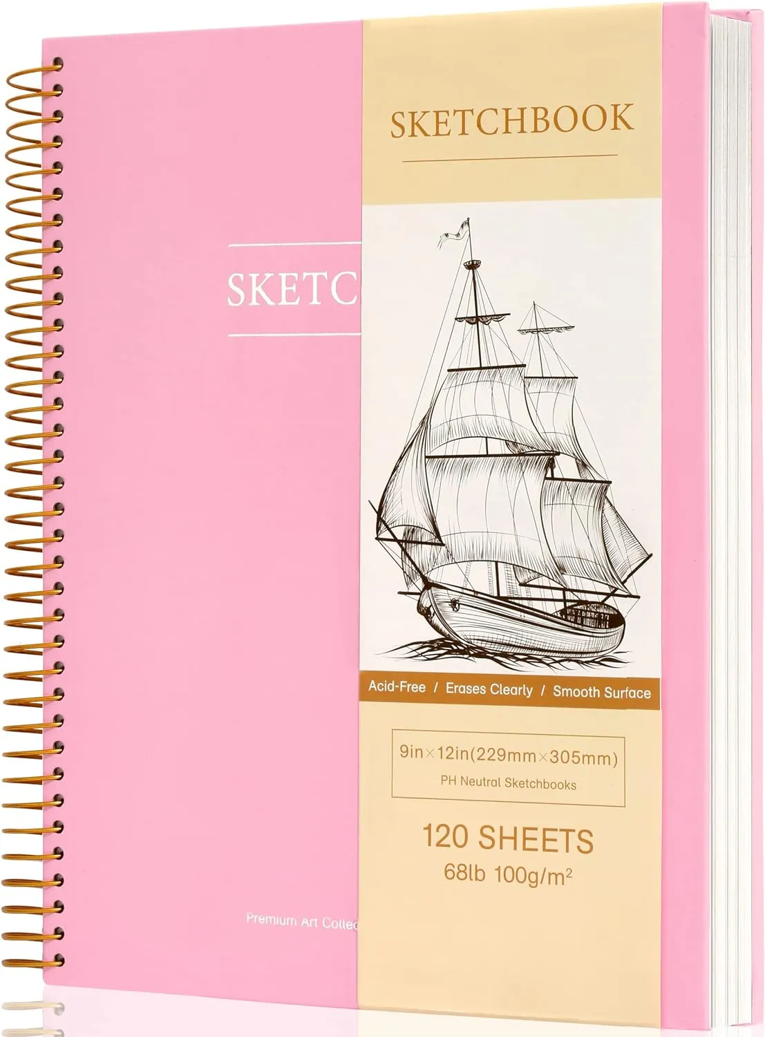 9 x 12 inches Hardcover Sketchbook for Drawing 120 Sheets Spiral Bound Sketch Pad Premium Art Sketchbook Artistic Drawing Painting Writing Paper(68lb/100gsm) for Kids Adults Beginners Artists, Pink