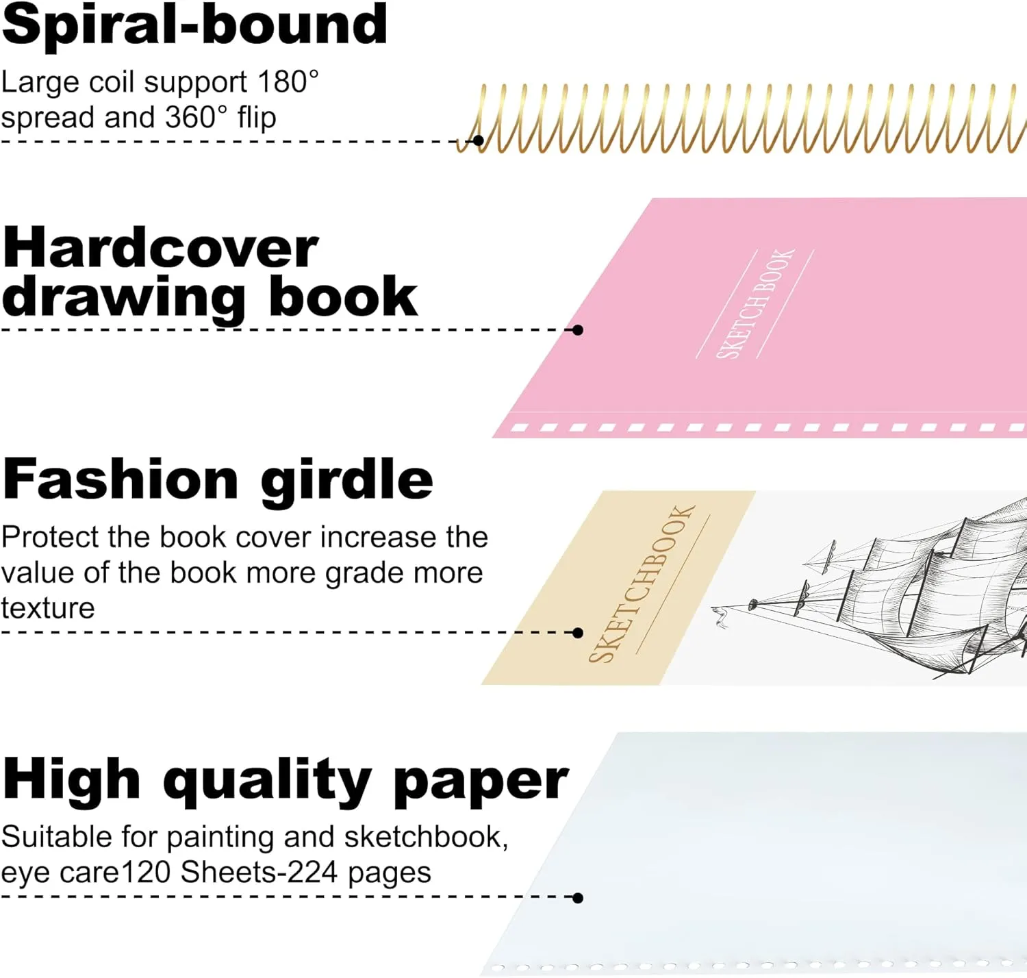 9 x 12 inches Hardcover Sketchbook for Drawing 120 Sheets Spiral Bound Sketch Pad Premium Art Sketchbook Artistic Drawing Painting Writing Paper(68lb/100gsm) for Kids Adults Beginners Artists, Pink