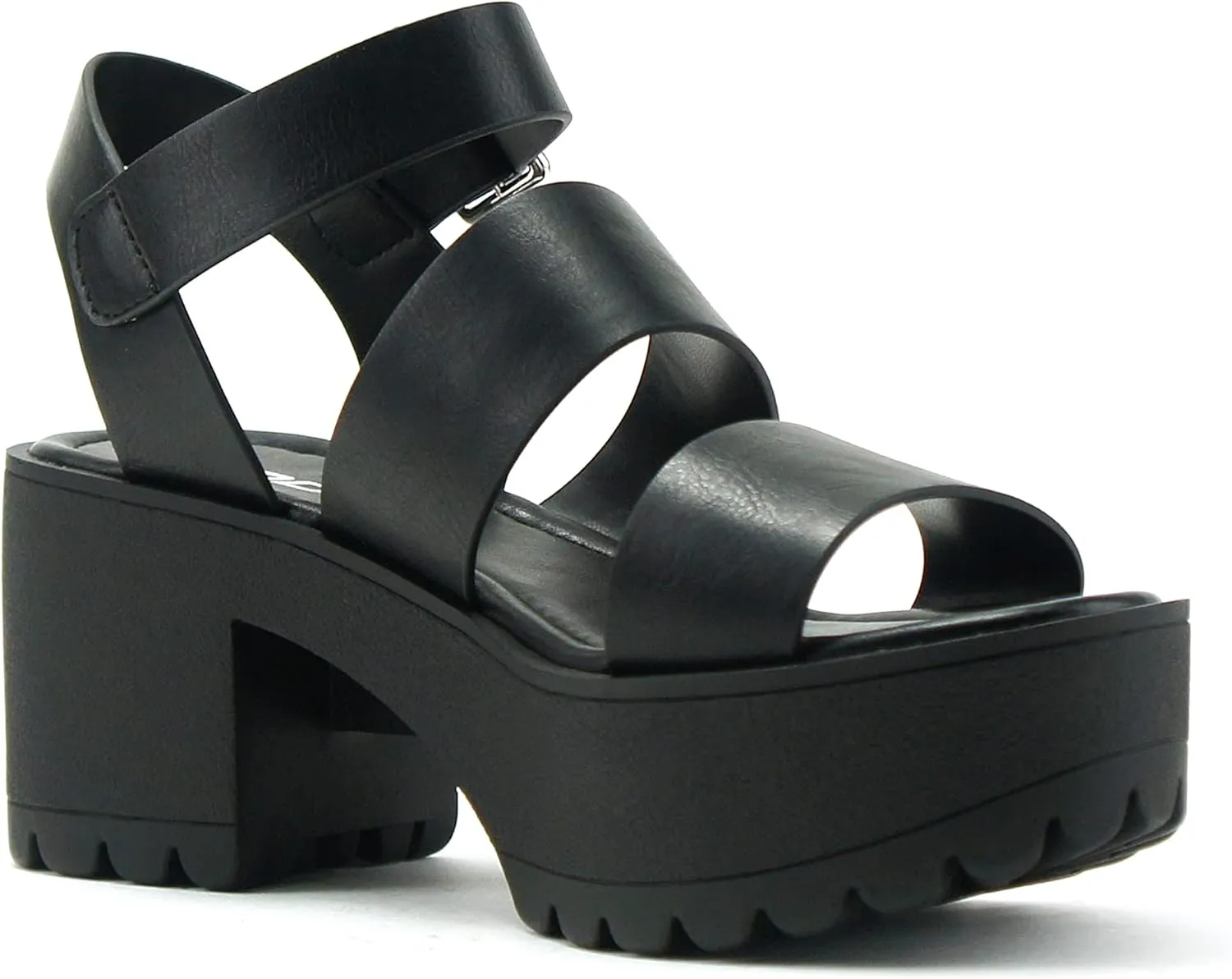 ABSOLEX BELLA ~ Women Fashion Open Toe Two Bands Lug sole Adjustable Ankle Strap Block Heel Sandals