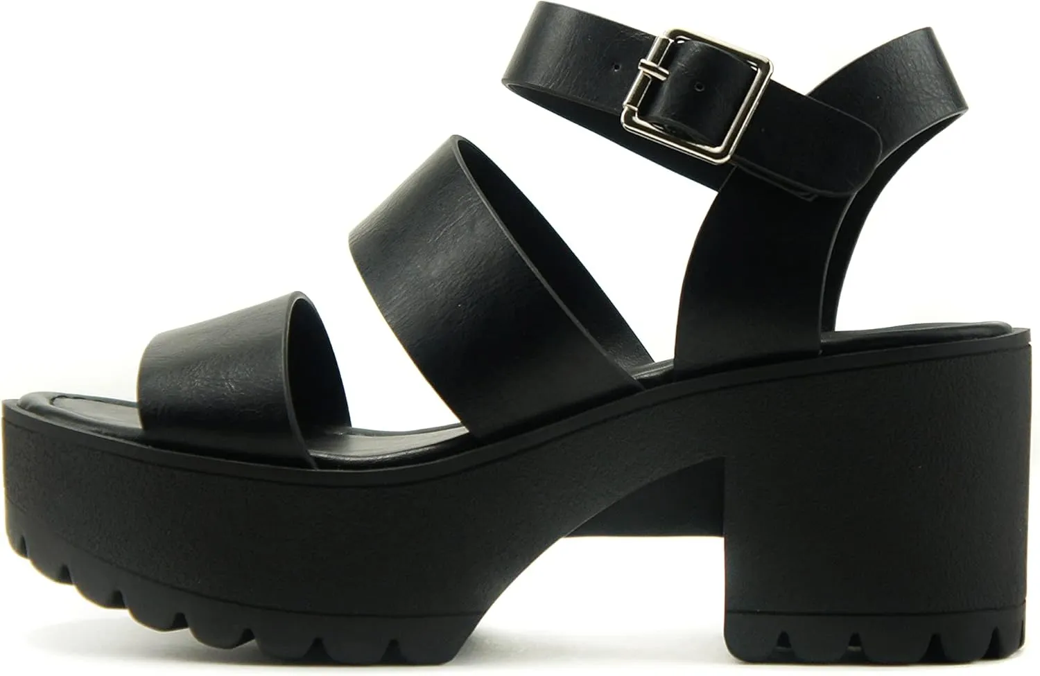 ABSOLEX BELLA ~ Women Fashion Open Toe Two Bands Lug sole Adjustable Ankle Strap Block Heel Sandals