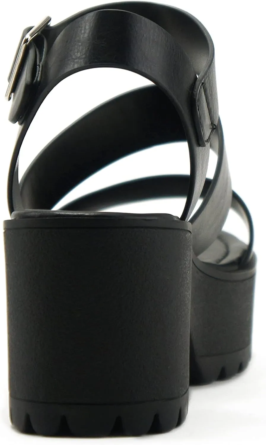 ABSOLEX BELLA ~ Women Fashion Open Toe Two Bands Lug sole Adjustable Ankle Strap Block Heel Sandals