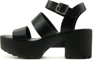 ABSOLEX BELLA ~ Women Fashion Open Toe Two Bands Lug sole Adjustable Ankle Strap Block Heel Sandals