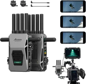 Accsoon CineView Master 4K Wireless Video Transmission System, 4K60/1080p60 HDMI Transmitter and Receiver, 2.4Ghz 5 6GHz Tri-Band, 25ms Latency 8202ft Range, 1 Wired iOS 4 Wireless Monitoring (TX RX)