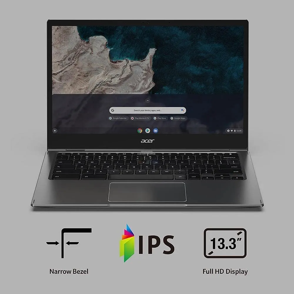 acer Chromebook Spin 513 2-in-1 Laptop (13.3" FHD Touchscreen, Qualcomm CPU, 4GB RAM, 192GB Storage(64GB eMMC 128GB SD Card)) Home & Student, Webcam, Backlit, IST Pen, SD Card Reader, Chrome OS, Gray
