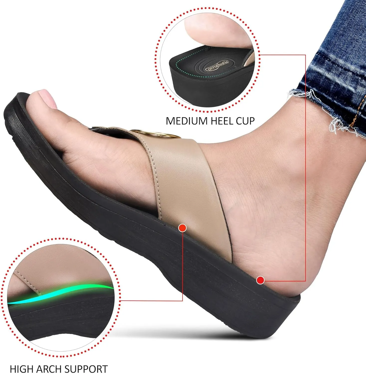 AEROTHOTIC Arch Support Flip Flops for Women Comfortable Stylish Straps with Non Slip Footbed Fashion Dressy Sandals Outdoor Travel Vacation Essentials