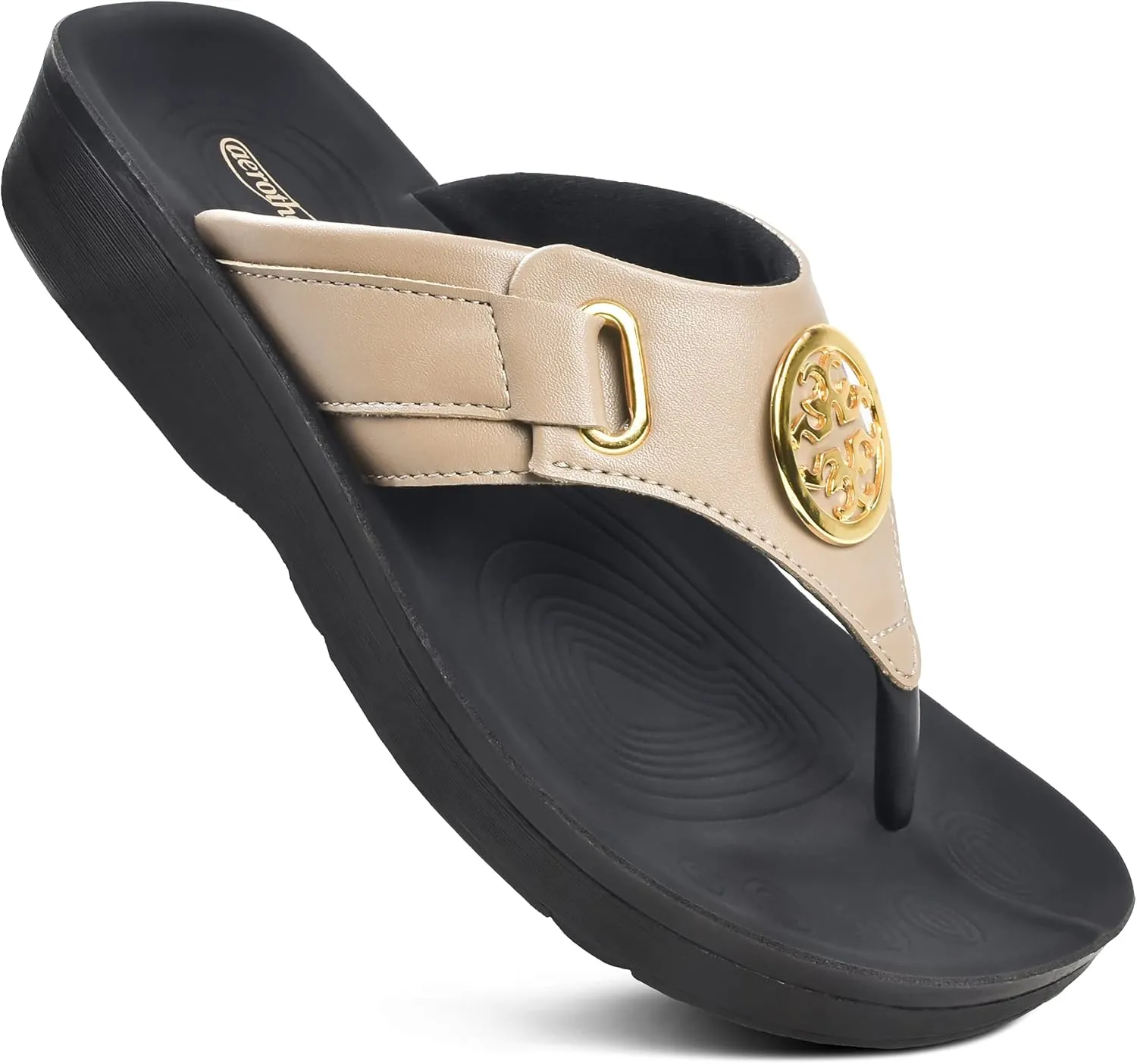 AEROTHOTIC Arch Support Flip Flops for Women Comfortable Stylish Straps with Non Slip Footbed Fashion Dressy Sandals Outdoor Travel Vacation Essentials