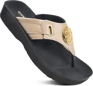 AEROTHOTIC Arch Support Flip Flops for Women Comfortable Stylish Straps with Non Slip Footbed Fashion Dressy Sandals Outdoor Travel Vacation Essentials