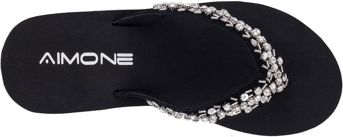 AIMONE-Appoline Wedge Flip Flop Sandals for Women Black Platform Sparkle Flip Flops Ladies Dressy Shoes