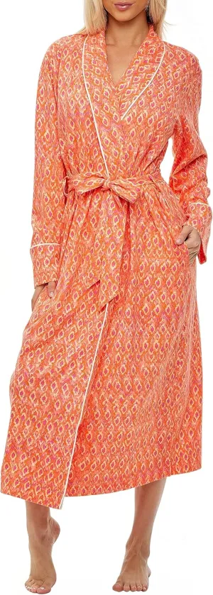 Alexander Del Rossa Womens Warm Soft Cotton Knit Jersey Lounge Robe with Pockets, Long Bathrobe