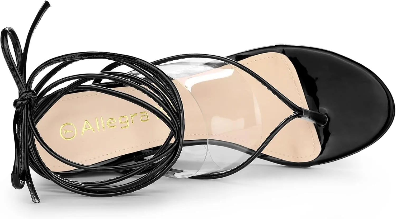 Allegra K Women's Lace Up Clear Strap Flip Flops Wedge Sandals