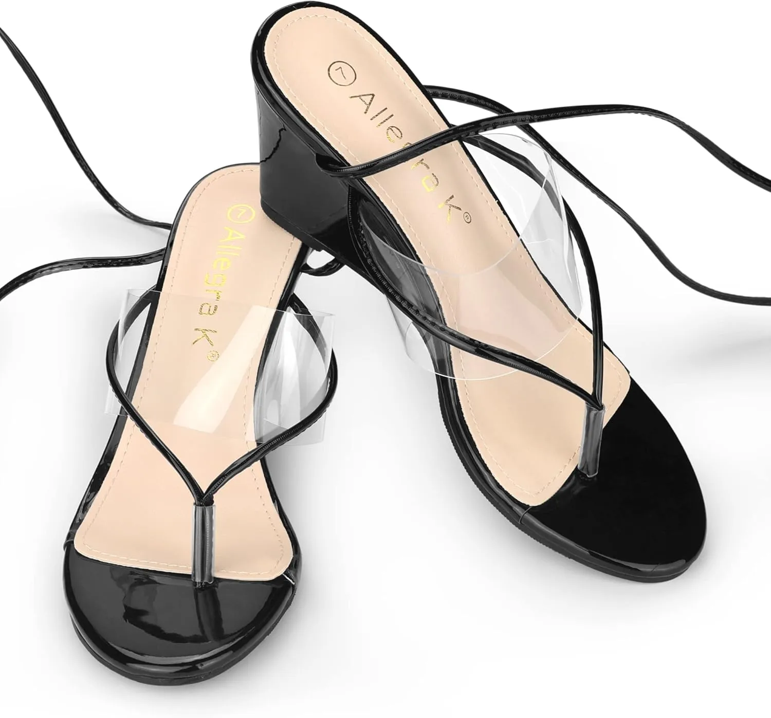Allegra K Women's Lace Up Clear Strap Flip Flops Wedge Sandals