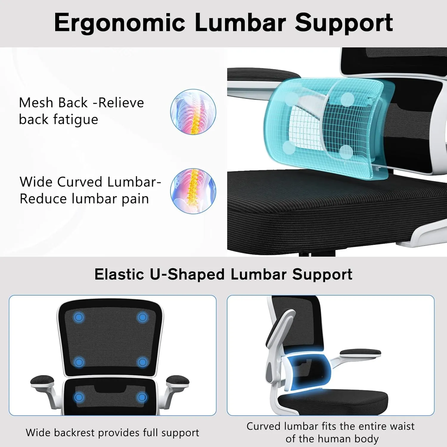 Alolo Drafting Chair,Big and Tall Office Chair with Foot Rest Ring,Executive Ergonomic Standing Desk Chair Comfy with Flip-up Armrests and Breathable Mesh Lumbar Support in Heavy Rolling Base,White
