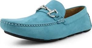 Amali Walken Men's Casual Slip-On Loafers, Driving Moccasin Shoes for Men with Silver Buckle, Available in Plush Microfiber and PU Leather