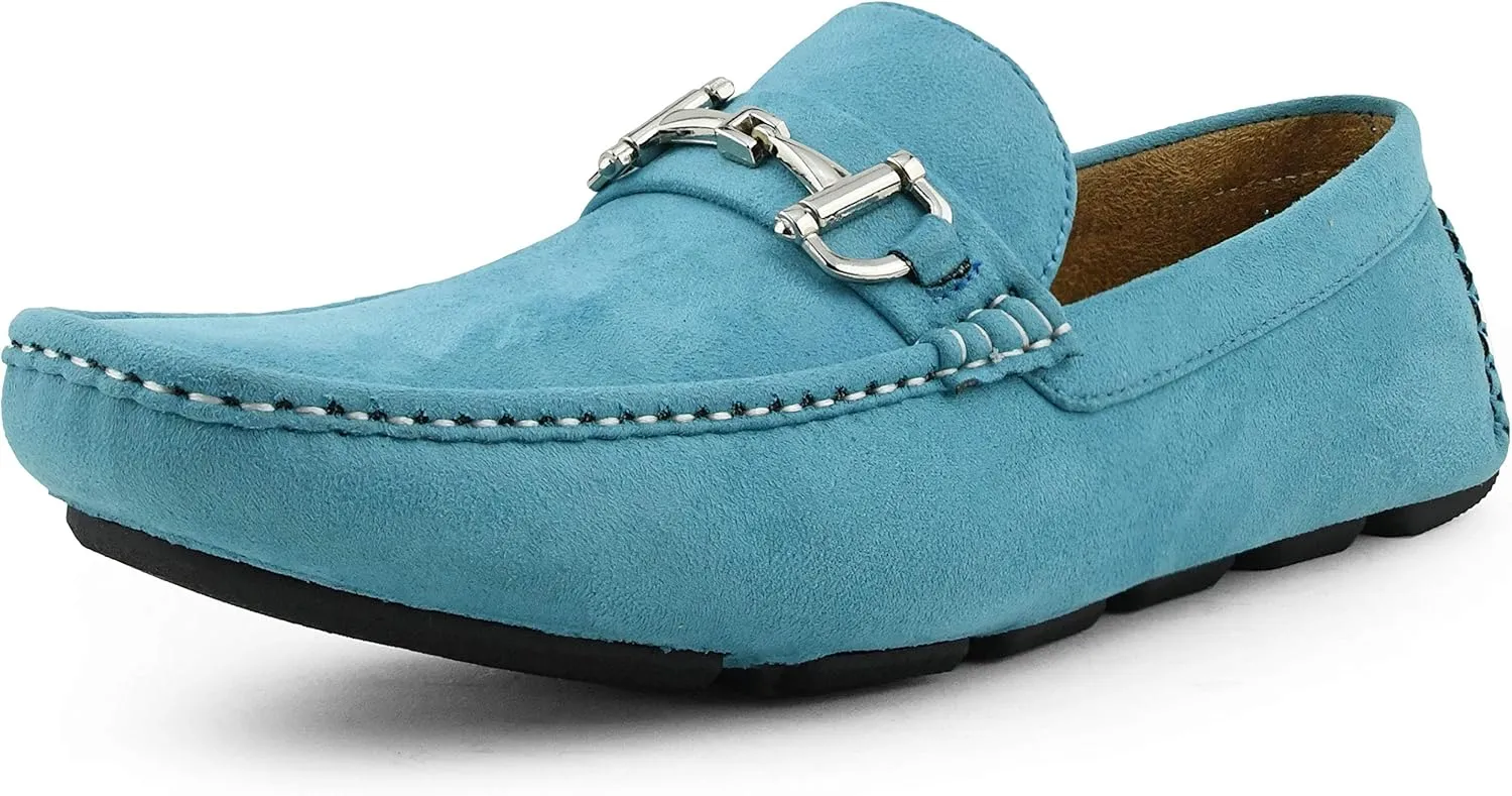 Amali Walken Men's Casual Slip-On Loafers, Driving Moccasin Shoes for Men with Silver Buckle, Available in Plush Microfiber and PU Leather