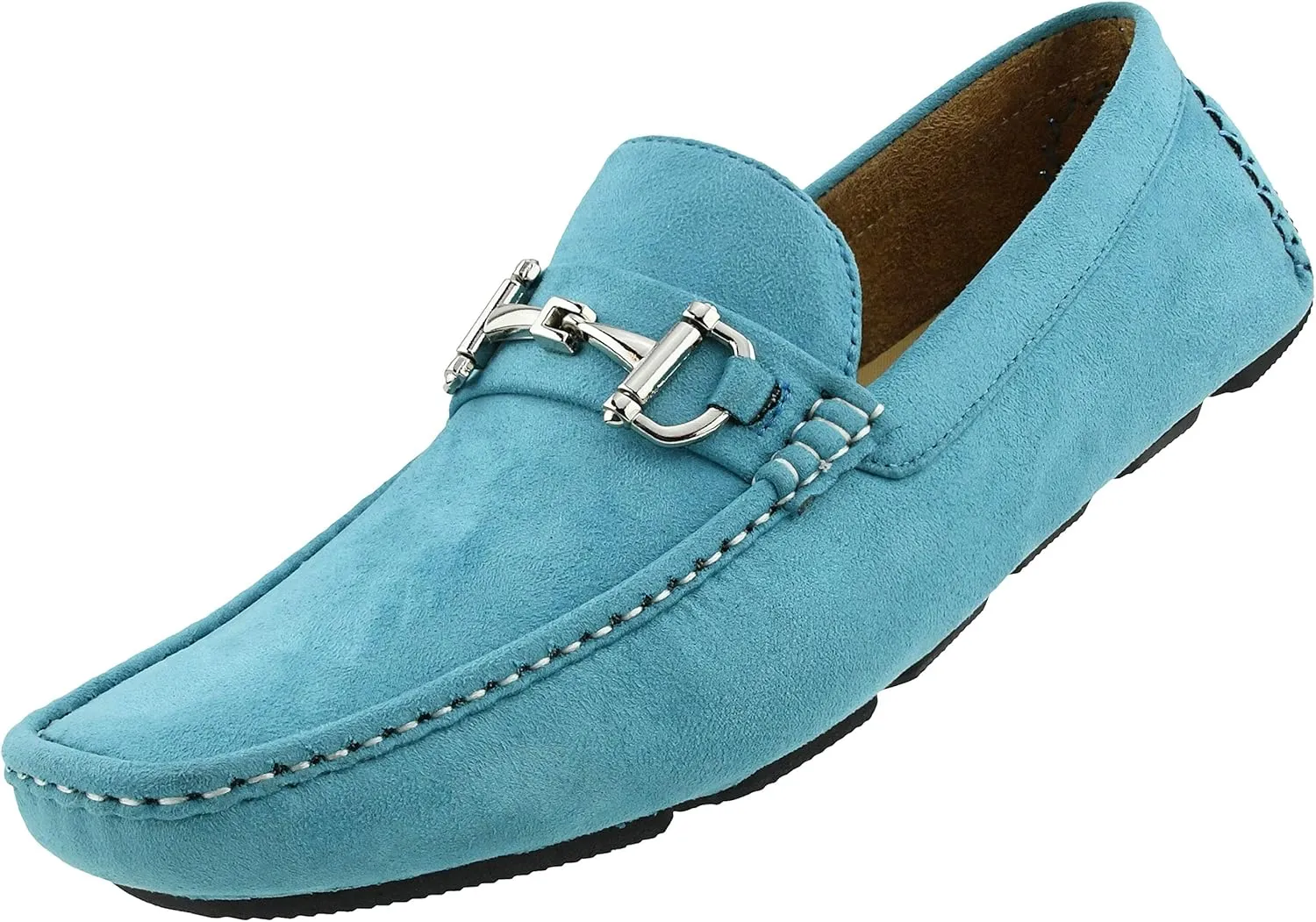 Amali Walken Men's Casual Slip-On Loafers, Driving Moccasin Shoes for Men with Silver Buckle, Available in Plush Microfiber and PU Leather