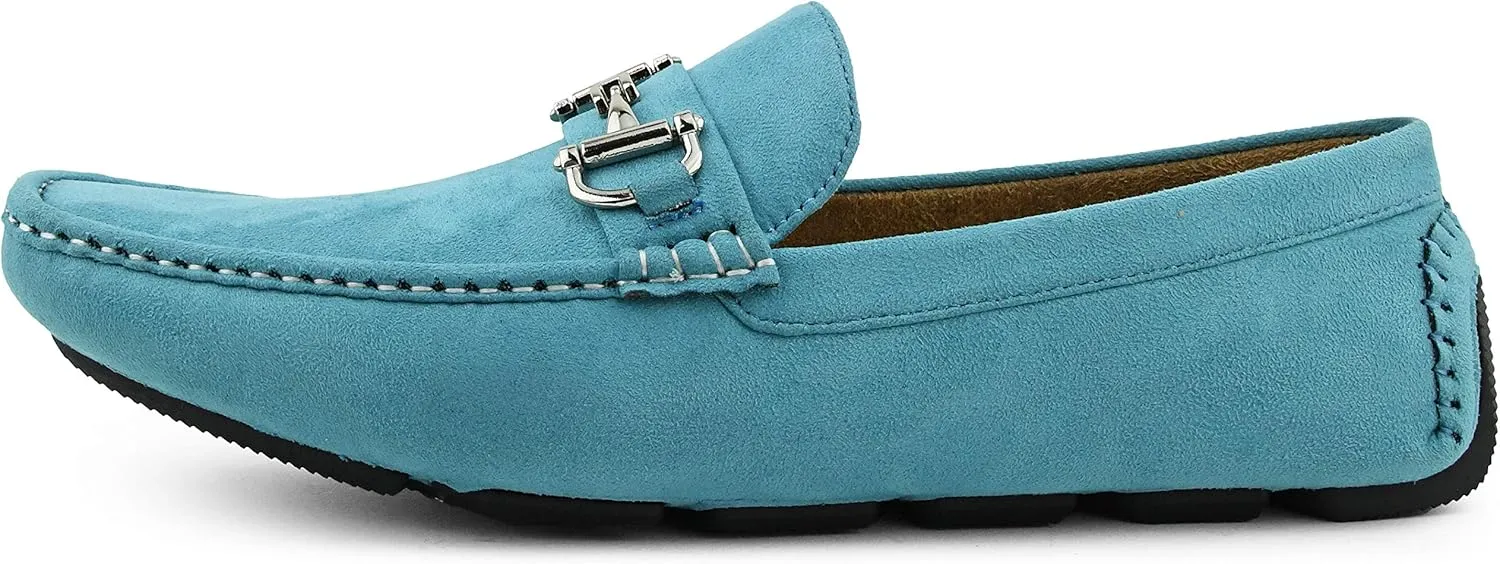 Amali Walken Men's Casual Slip-On Loafers, Driving Moccasin Shoes for Men with Silver Buckle, Available in Plush Microfiber and PU Leather