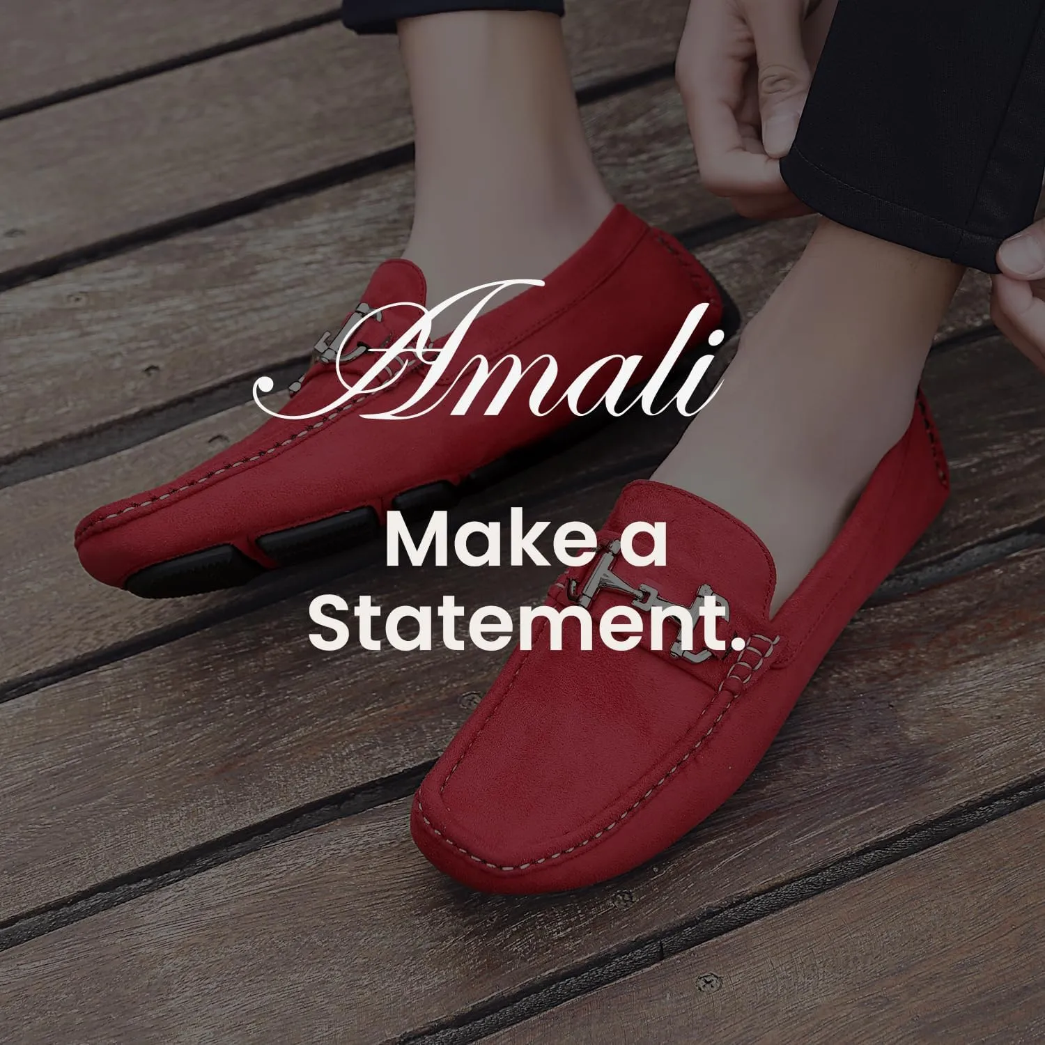 Amali Walken Men's Casual Slip-On Loafers, Driving Moccasin Shoes for Men with Silver Buckle, Available in Plush Microfiber and PU Leather