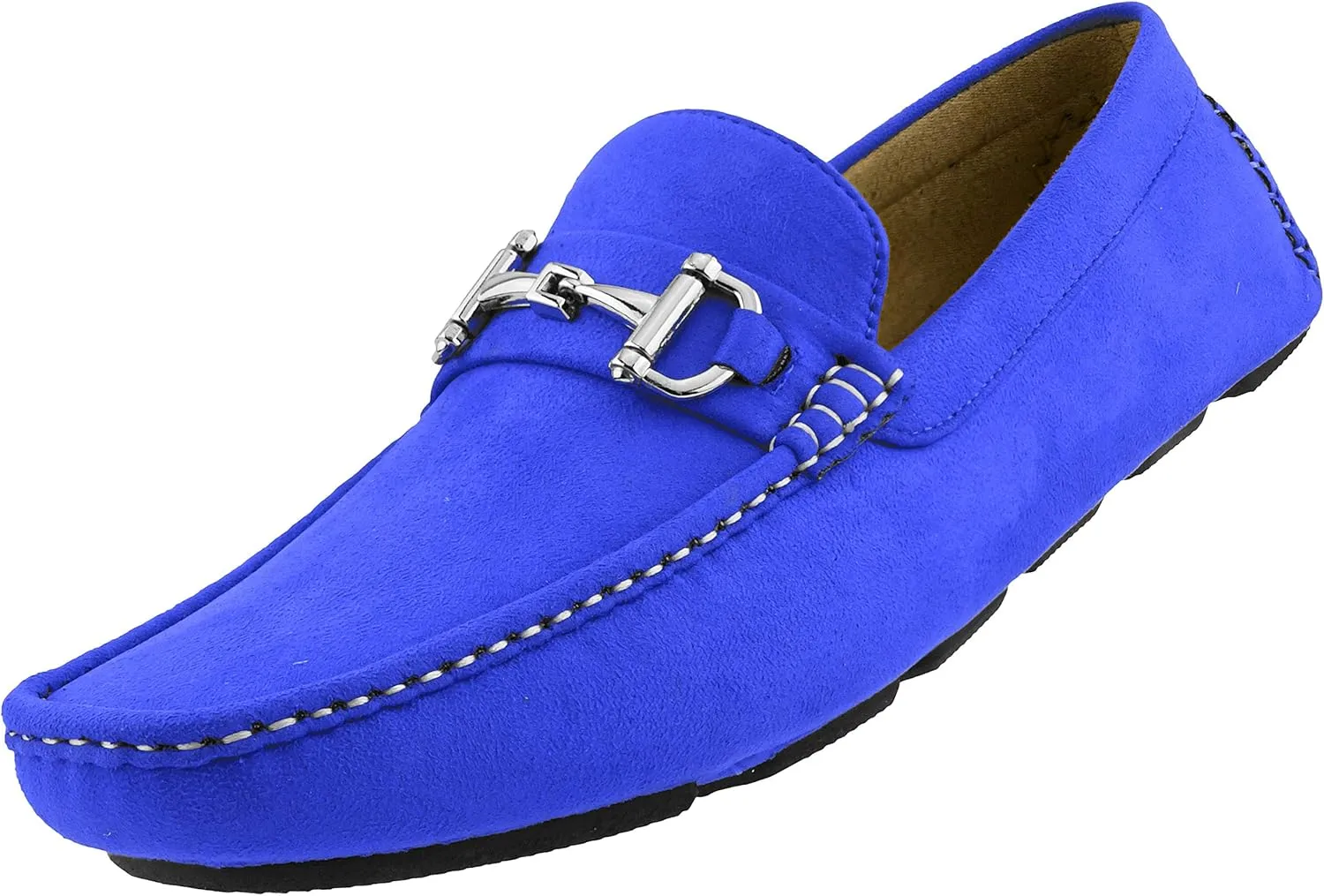 Amali Walken Men's Casual Slip-On Loafers, Driving Moccasin Shoes for Men with Silver Buckle, Available in Plush Microfiber and PU Leather